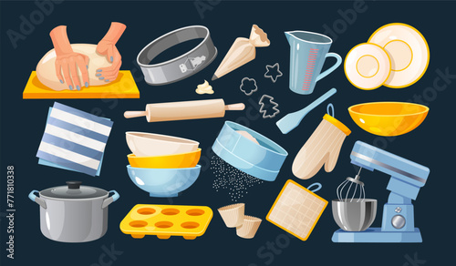 Kitchen utensils and appliances icons set.
