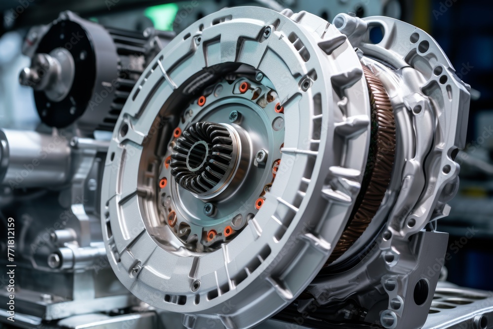 A meticulously crafted vehicle clutch assembly highlighted amidst the heavy-duty machinery in a brightly lit industrial setting A meticulously crafted vehicle clutch assembly highlighted amidst the heavy-duty machinery in a brightly lit industrial setting