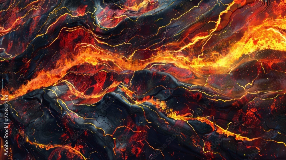 Macro shot of flowing lava, highlighting the fine details of its molten surface. Stunning and immersive volcanic close-up. Macro shot of flowing lava, highlighting the fine details of its molten surface. Stunning and immersive volcanic close-up.
