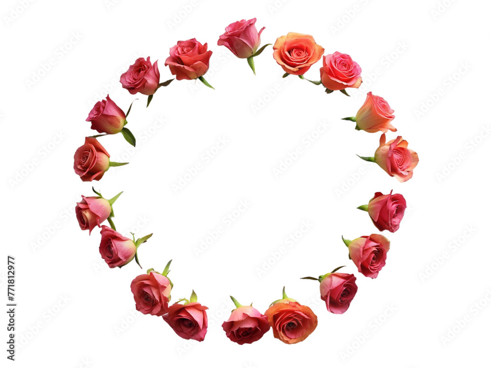 Roses circle, isolated on transparent background.