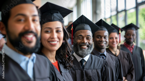 Portrait of a happy group of mature students of different races after receiving their university diplomas.