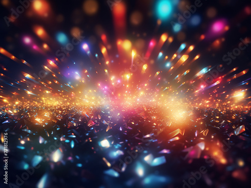 A burst of colorful particles, akin to a dazzling laser spectacle, illuminating the abstract scene. photo