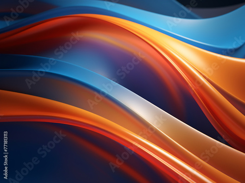 Explore an abstract wavy background in 3D rendering, adorned with vibrant orange and blue hues.
