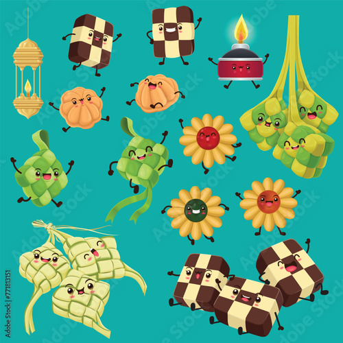 Hari Raya Aidilfitri background design with Kuih Raya. Malay means Fasting day celebration, I seek forgiveness, physically and spiritually.