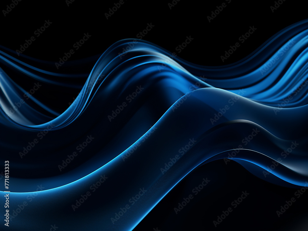 Abstract background features wavy lines in black and blue.
