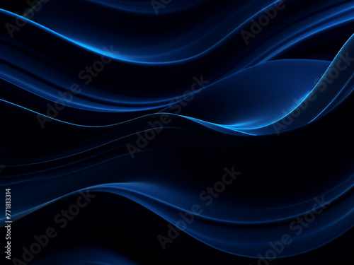 Wavy lines dominate the black and blue abstract backdrop.