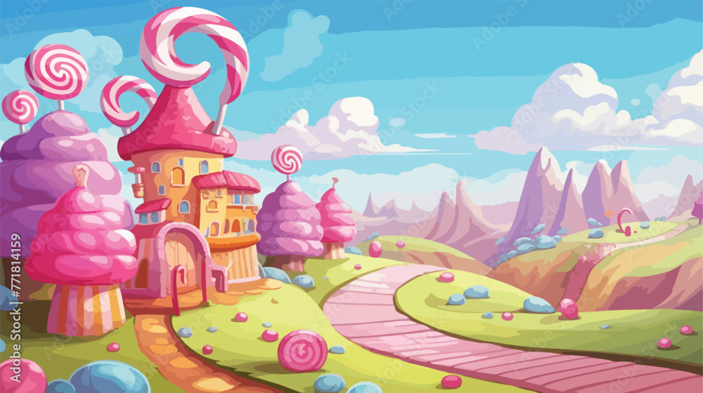Cartoon fairy tale landscape. Candy land illustrati