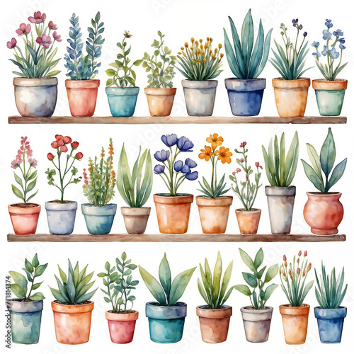 Watercolor Potted Plants