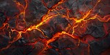 Vivid painting depicting lava flow with black and orange tones. Dynamic and intense volcanic scene.