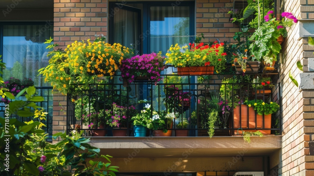 Balcony Overflowing With Potted Plants and Flowers