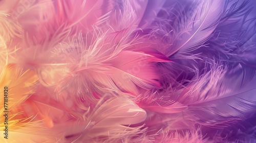 Overlapping purple and pink feathers for a luxurious soft texture. Gentle cascade of feather patterns in calming purple tones.