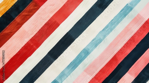 Artistic diagonal stripes in blue red white and black. Creative background with a diagonal multi-color stripe design.