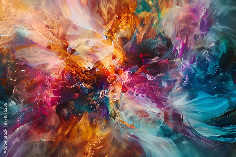 : Within a swirling vortex of vibrant energy, fragmented planes of reality intersect, creating a mesmerizing spectacle.