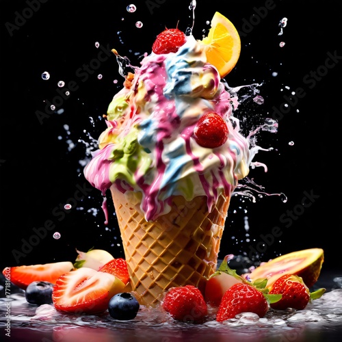 Explosion of Flavors: Ice Cream and Fruit Fiesta photo