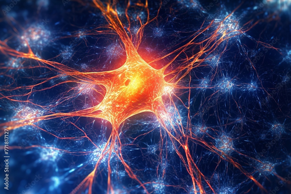 Depict the neural connections as glowing paths or streams of light stemming from the central brain structure, linking various points within. Depict the neural connections as glowing paths or streams of light stemming from the central brain structure, linking various points within.
