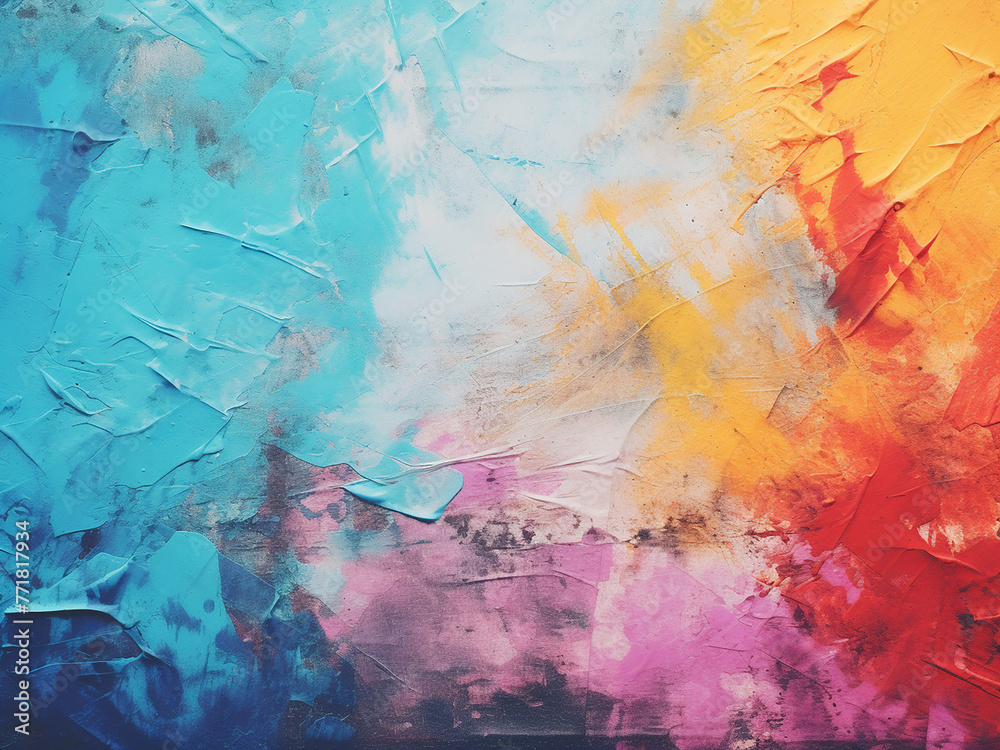 Textured oil or acrylic strokes create a colorful grunge background.