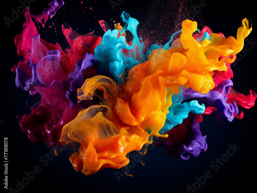 Artistic design showcases isolated paint splashes in vibrant colors.