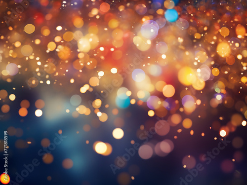 Bokeh lights blink, creating a festive Christmas and New Year backdrop.
