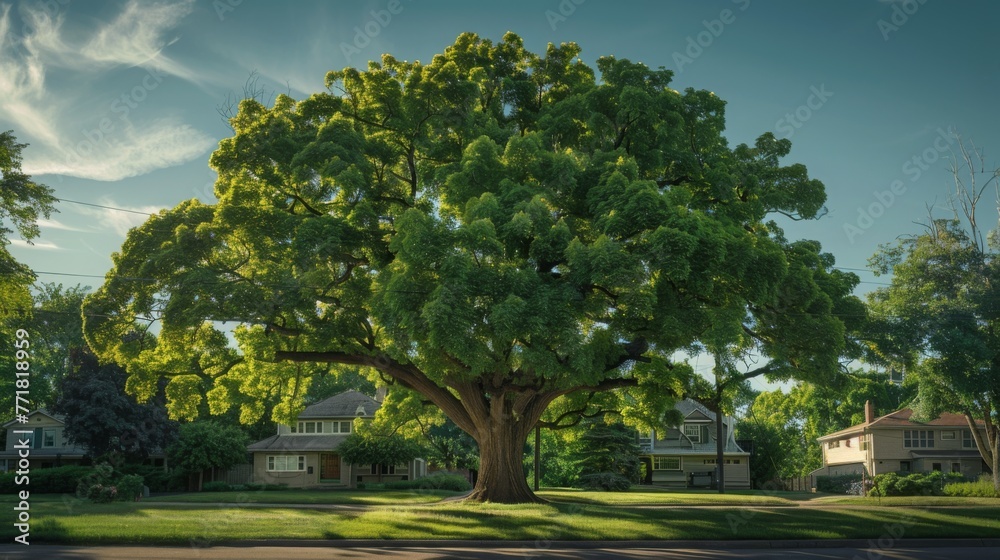 Large Tree in Neighborhood on Grass