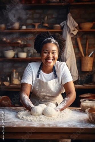 woman kneading dough for baking Generative AI