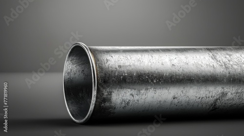 The metal pipe is horizontal and isolated on a black and white background