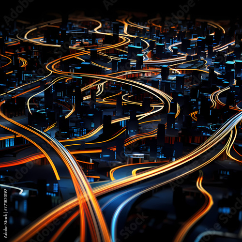 Abstract patterns created by city traffic at night