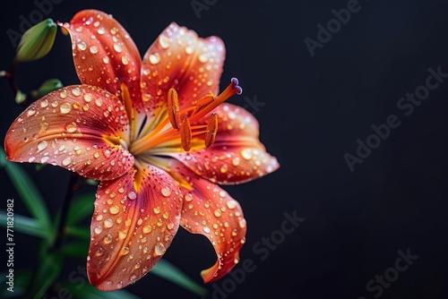 red and yellow fire lily isolated on black background