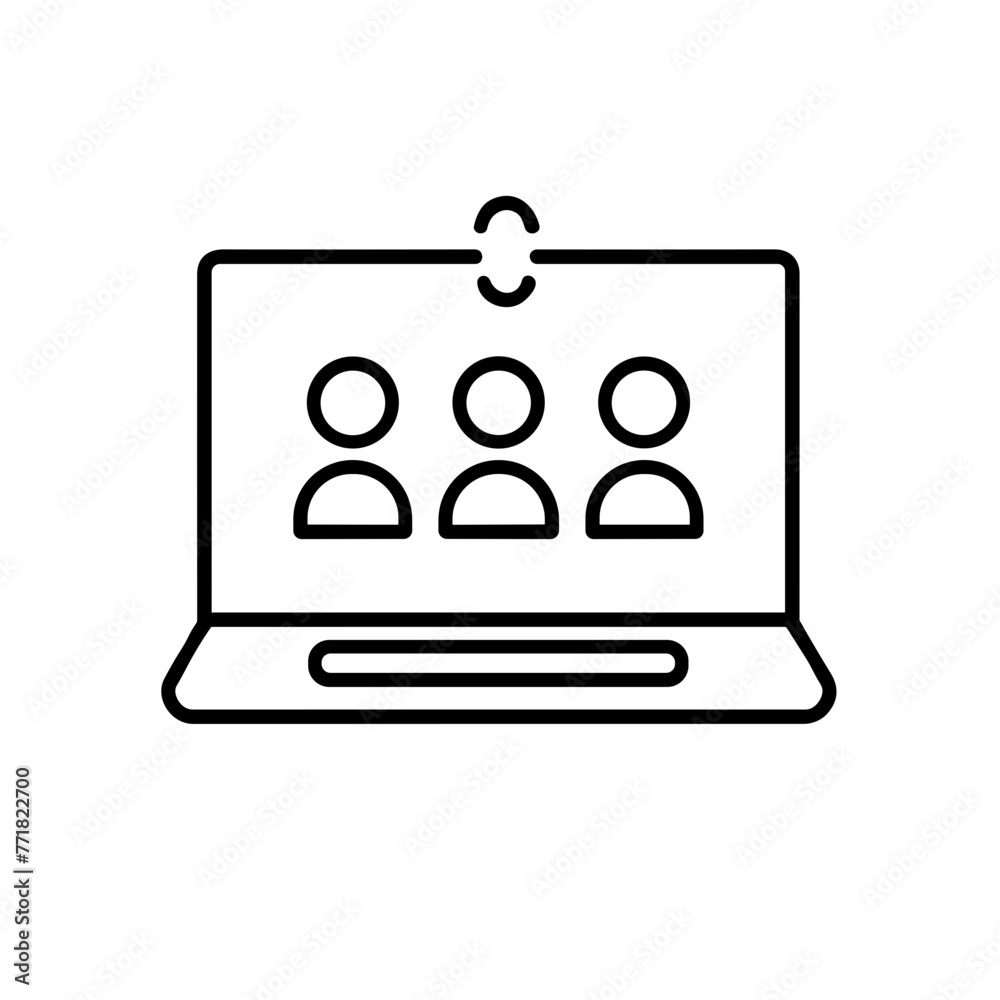 Online Conference Icon, Black Line Art, Virtual Meeting Symbol Online Conference Icon, Black Line Art, Virtual Meeting Symbol