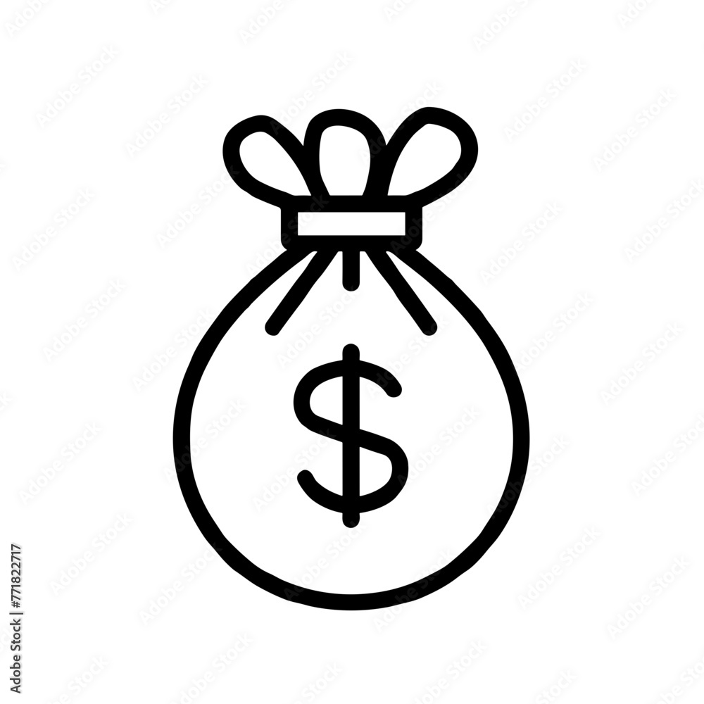Money Bag Icon, Black Line Art, Financial Savings Symbol Money Bag Icon, Black Line Art, Financial Savings Symbol