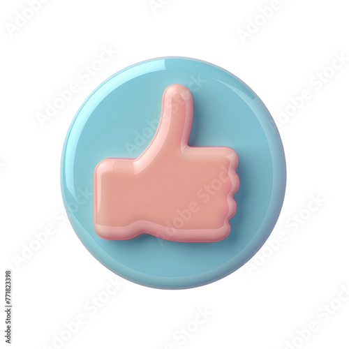 A plastic pink thumb in electric blue circle on transparent background