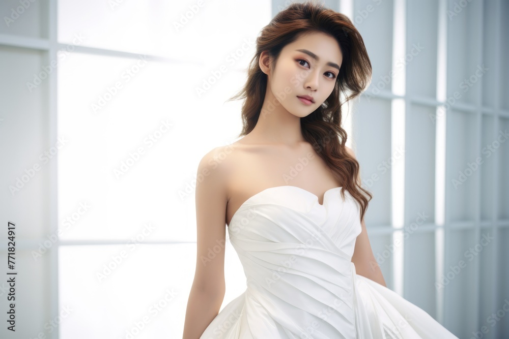 amazing and beautiful asian woman model, white dress, clean background amazing and beautiful asian woman model, white dress, clean background
