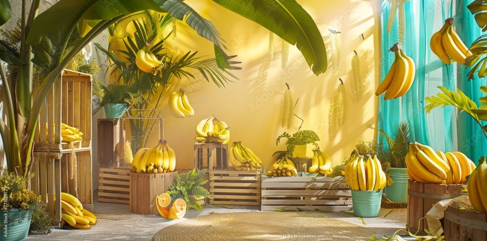 A room full of bananas and plants