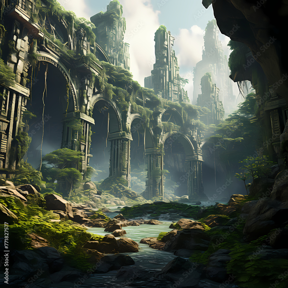 Ancient ruins overtaken by nature