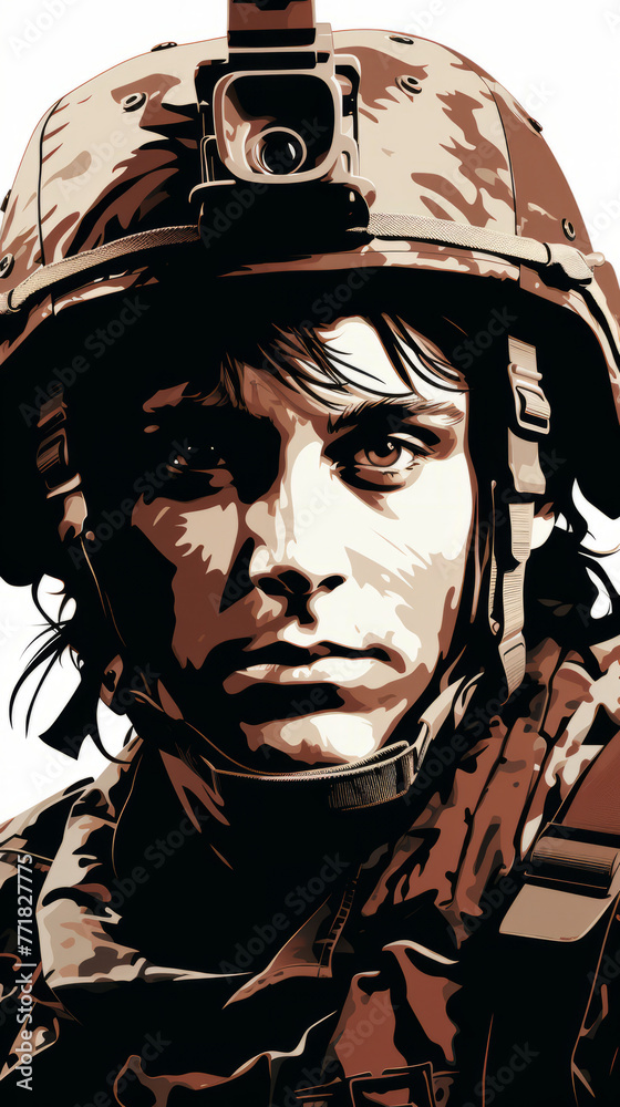 Illustrated Portrait of Soldier with Helmet Camera
Illustrated Portrait of Soldier with Helmet Camera