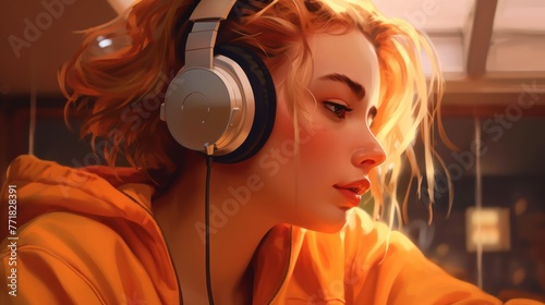 The Lofi Chill Woman in Concept Art, Adorned with Bluetooth Headphones