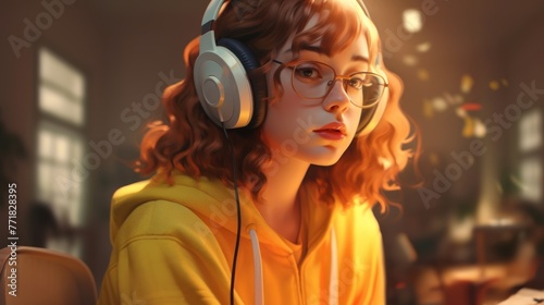 The Lofi Chill Woman in Concept Art, Adorned with Bluetooth Headphones