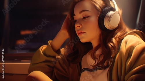 The Lofi Chill Woman in Concept Art, Adorned with Bluetooth Headphones