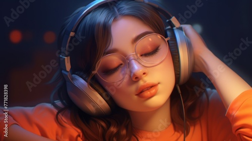 The Lofi Chill Woman in Concept Art, Adorned with Bluetooth Headphones