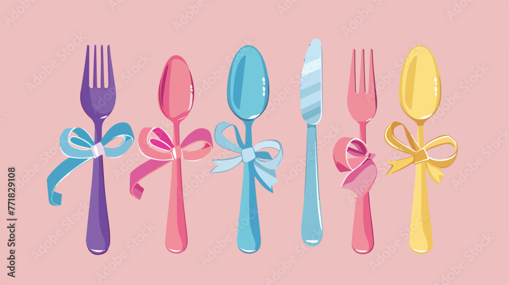Color cutlery with ribbon icon vector illustration