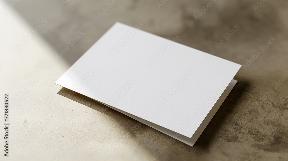 A minimalist white card placed neatly on a textured surface, open for personalization and uses mockup -- Generative AI A minimalist white card placed neatly on a textured surface, open for personalization and uses mockup -- Generative AI