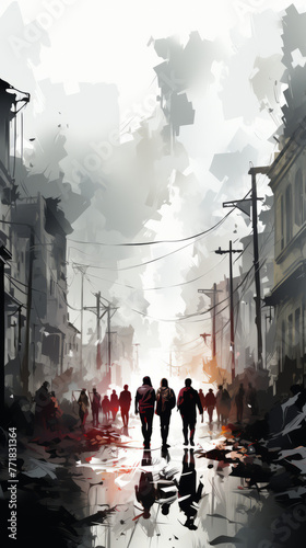 Abstract Urban Scene with Pedestrians

