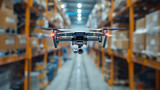 drone flying in warehouse, artificial intelligence applied to e-commerce, automation, smart logistics
