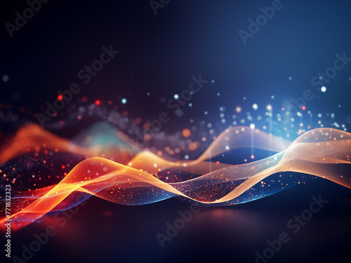 Colorful wave background features connecting dots and lines.