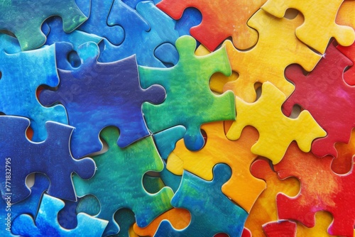 Colorful pieces puzzles background. World autism awareness day concept. Top view