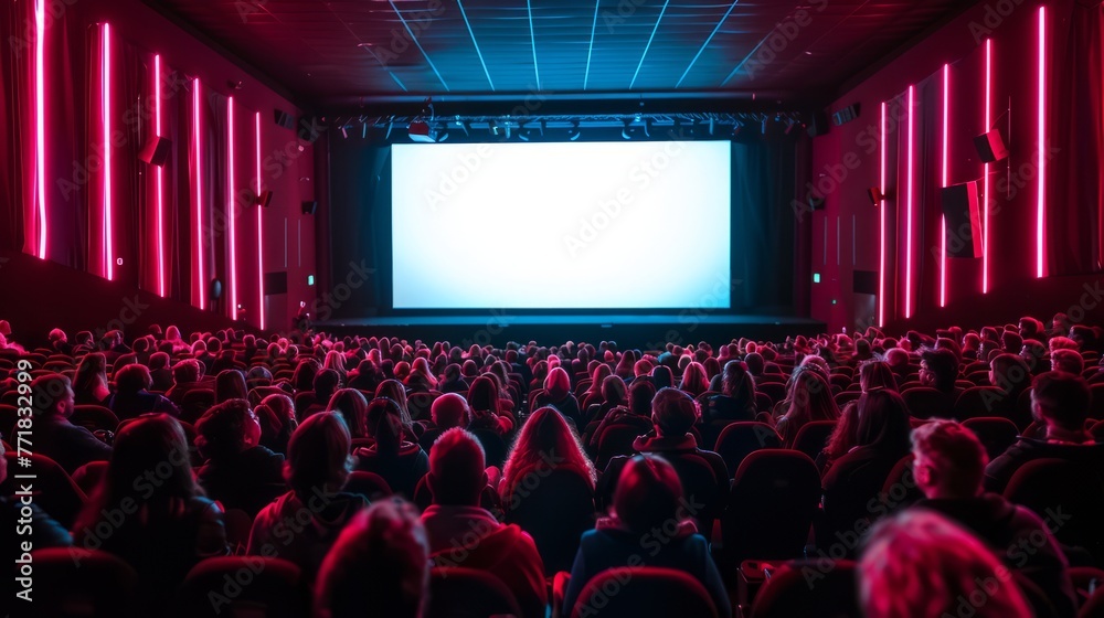 Obraz premium Cinema full of people watching movie blank screen
