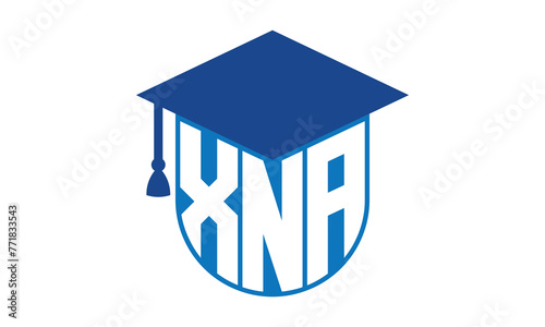XNA initial letter academic logo design vector template. school college logo, university logo, graduation cap logo, institute logo, educational logo, library logo, teaching logo, book shop, varsity photo