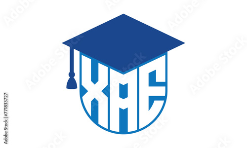 XAE initial letter academic logo design vector template. school college logo, university logo, graduation cap logo, institute logo, educational logo, library logo, teaching logo, book shop, varsity