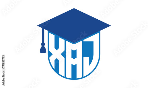 XAJ initial letter academic logo design vector template. school college logo, university logo, graduation cap logo, institute logo, educational logo, library logo, teaching logo, book shop, varsity