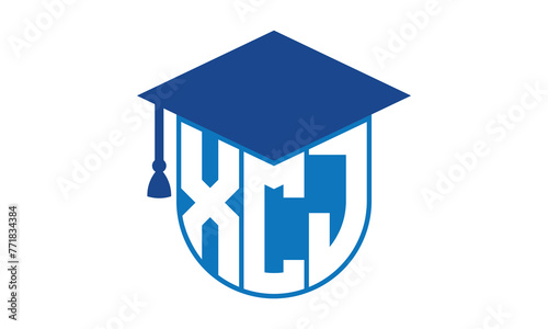 XCJ initial letter academic logo design vector template. school college logo, university logo, graduation cap logo, institute logo, educational logo, library logo, teaching logo, book shop, varsity