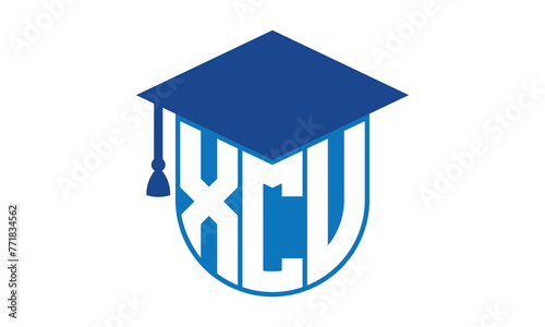 XCV initial letter academic logo design vector template. school college logo, university logo, graduation cap logo, institute logo, educational logo, library logo, teaching logo, book shop, varsity